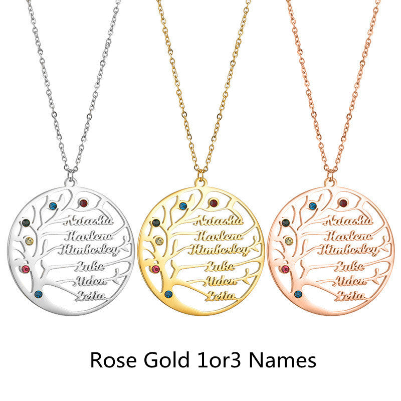 Personalized Stainless Steel Golden Tree of Life Custom Name Necklace