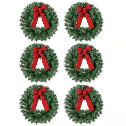 24 In. Unlit Artificial Christmas Wreath with Red Bow (6 Pack)