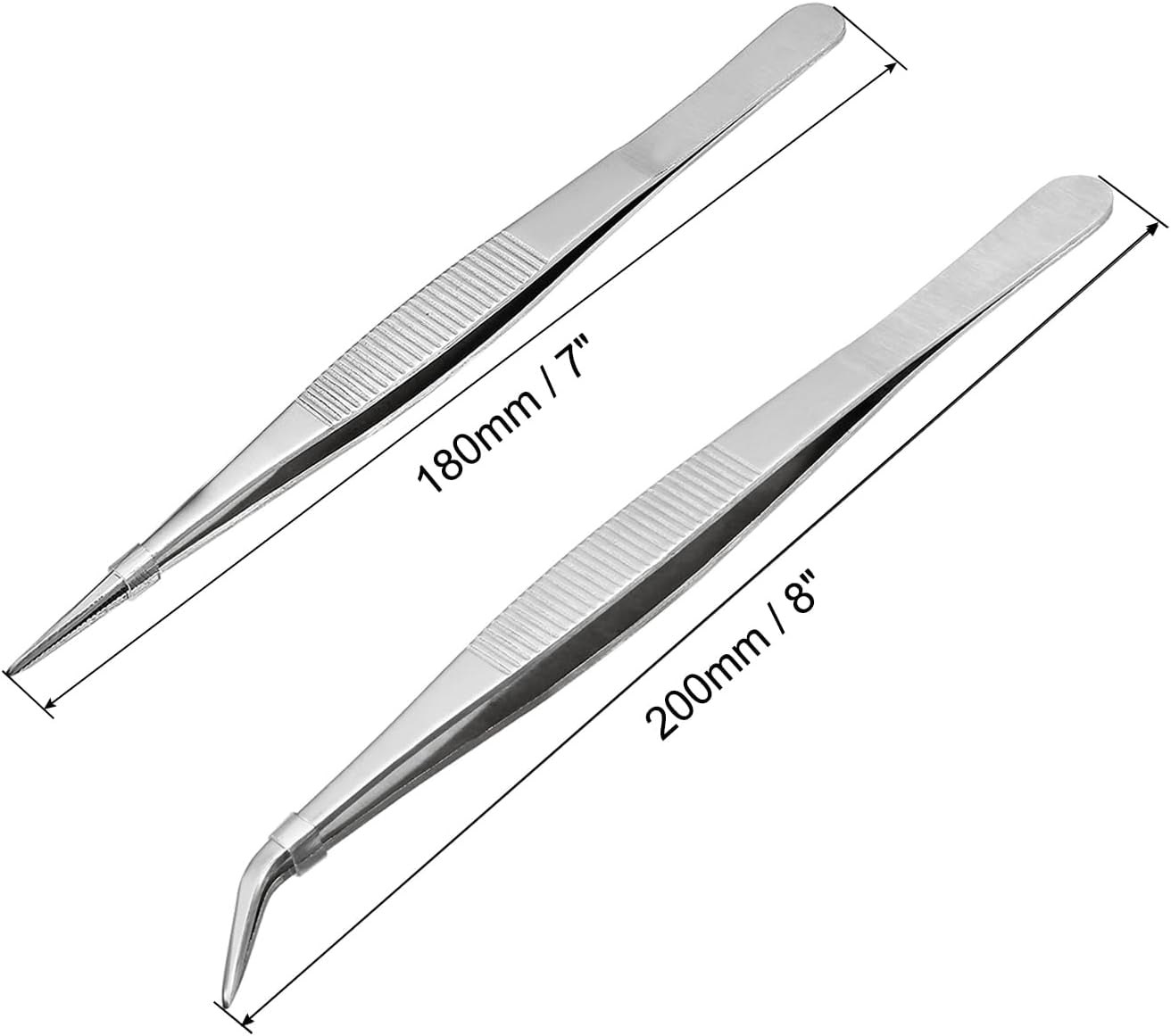 Stainless Steel Tweezers Set 7-Inch Straight Pointed & 8-Inch with with Serrated Tip