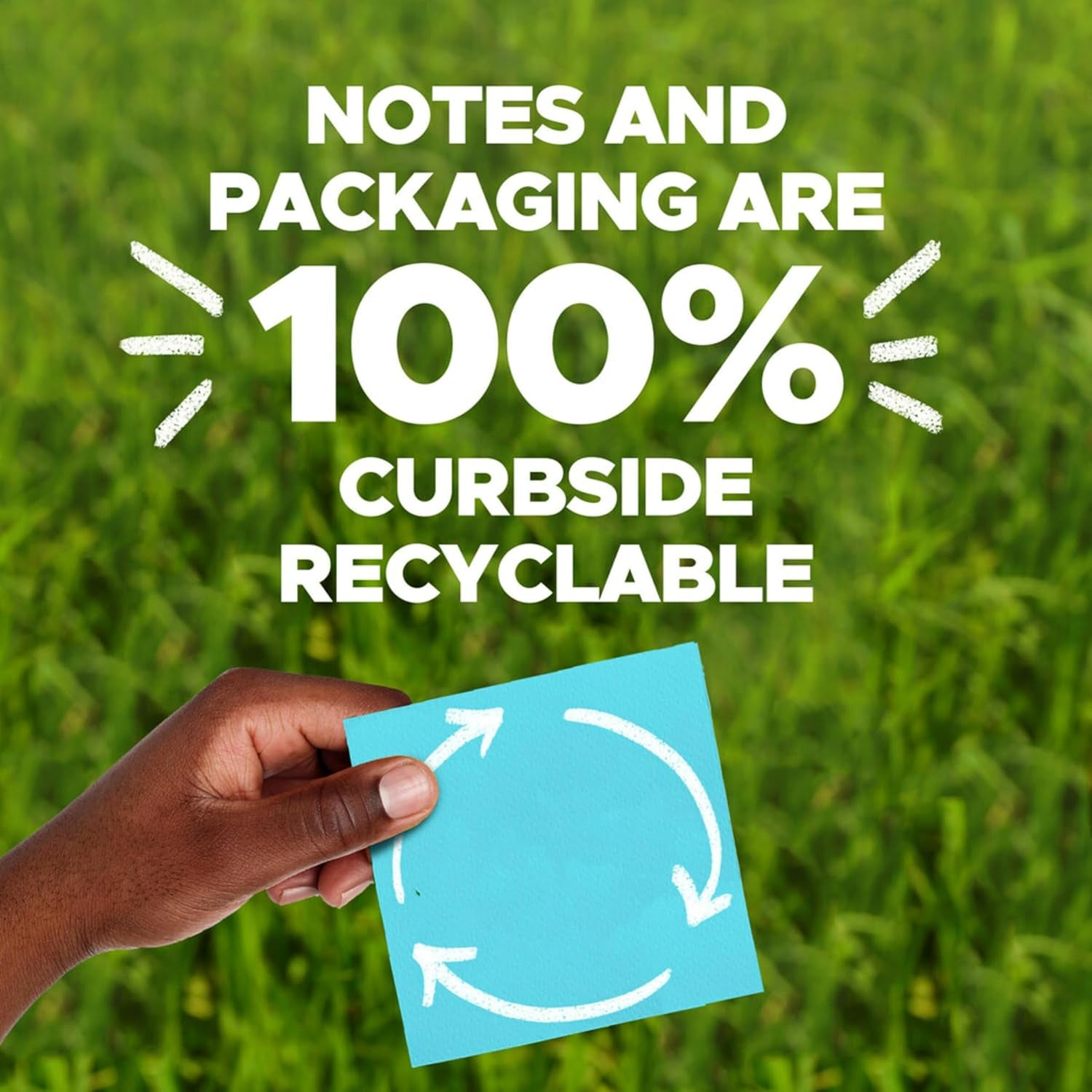 100% Recycled Paper Super Sticky Notes, 2X the Sticking Power, 3X3 In, 12 Pads/Pack, 70 Sheets/Pad, Wanderlust Pastels Collection