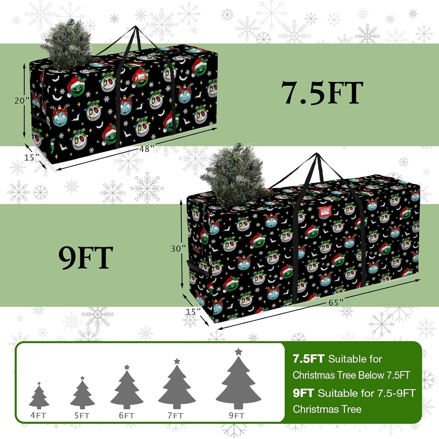 Jack Christmas Tree Storage Bag, Sally Large Oxford Storage Container for 7.5 Ft Disassembled Tree, Black Xmas Holiday Tree Case with Reinforced Carry Handles and Dual Zippers 48×15×20 Inch