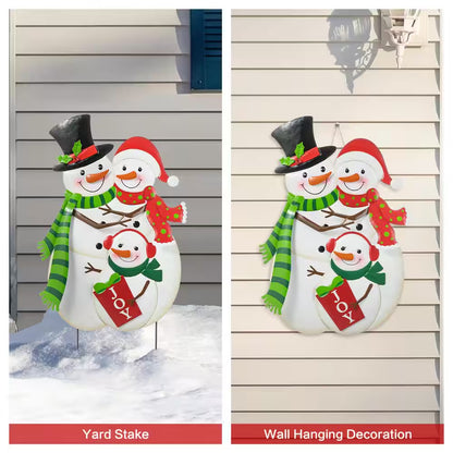 30 In. H Christmas Metal Snowman Family Yard Stake or Standing Décor or Hanging Decor