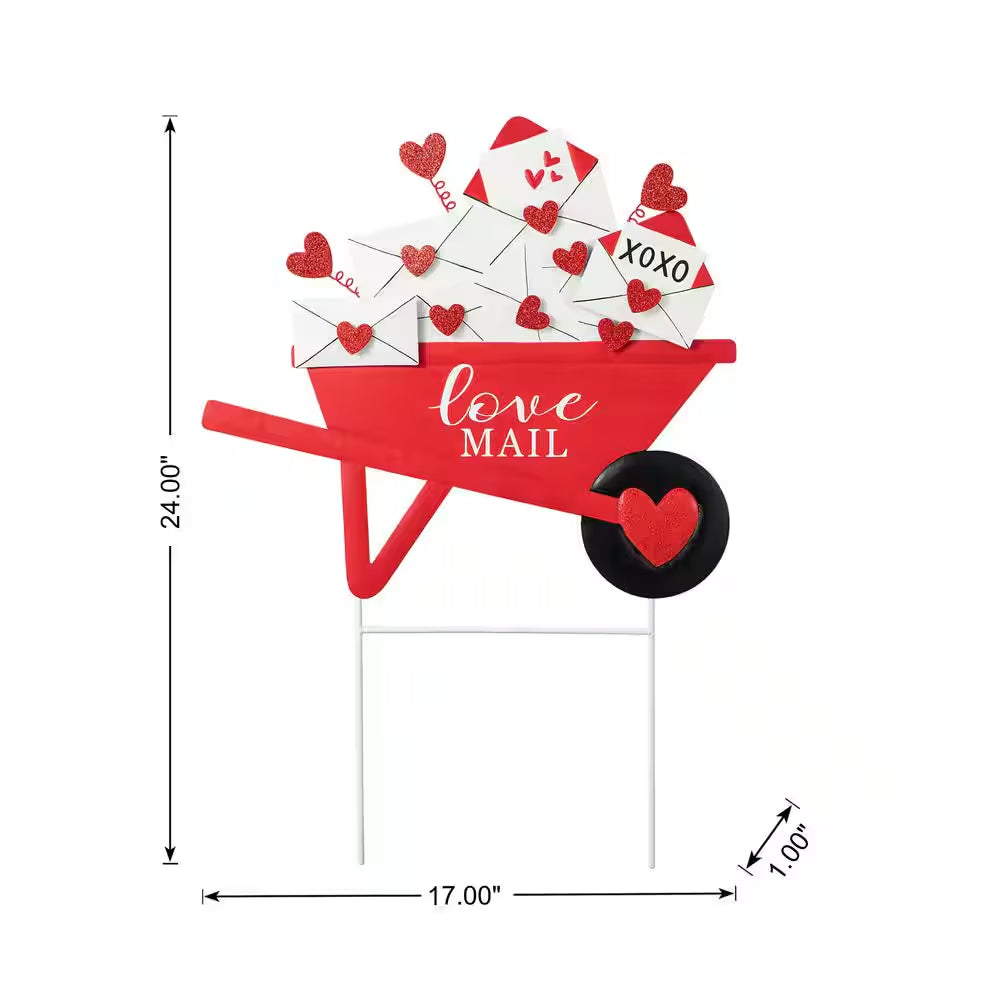 24 In. H Valentine'S Metal LOVE Mail Wagon Yard Stake or Wall Decor