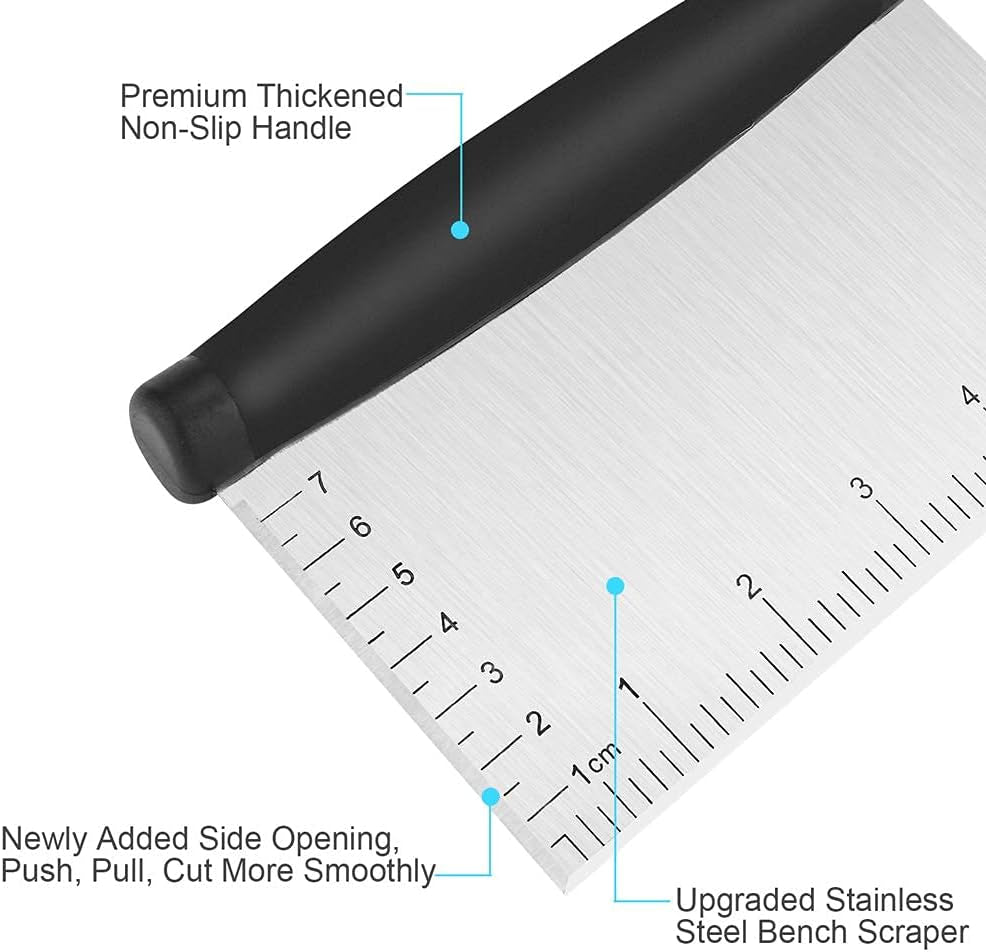 Stainless Steel Bench Scraper and Dough Cutter - Multi-Purpose Kitchen Tool with Contoured Grip for Baking and Cooking