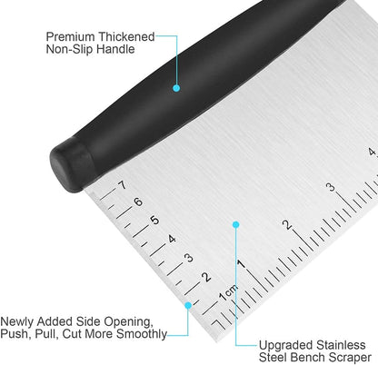 Stainless Steel Bench Scraper and Dough Cutter - Multi-Purpose Kitchen Tool with Contoured Grip for Baking and Cooking