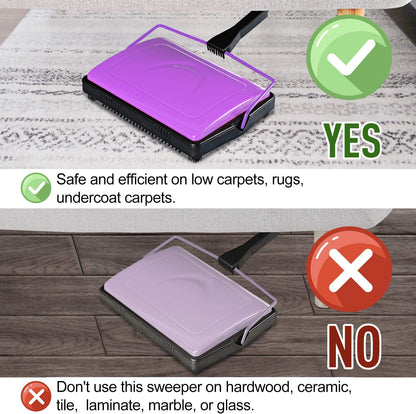 Carpet Sweeper Cleaner for Home Office Low Carpets Rugs Undercoat Carpets Pet Hair Dust Scraps Paper Small Rubbish Cleaning with a Brush Purple