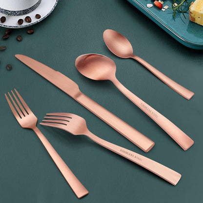 Silverware Set,  20 Pieces Stainless Steel Square Flatware Set for 4, Modern Tableware Eating Utensils for Kitchen, Matte Finish, Dishwasher Safe – Copper