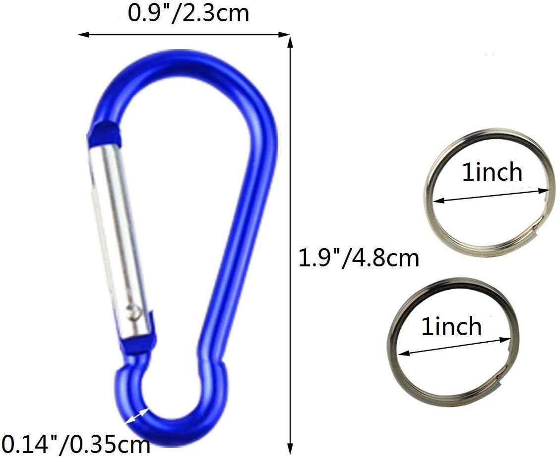 30Pcs 2 Inch Carabiner Clips with Keyrings Aluminum D-Ring Spring Lock Hooks