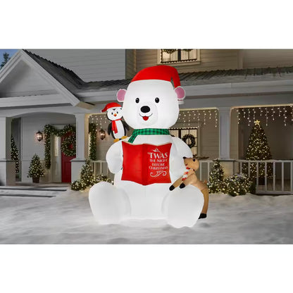 9 Ft. Giant-Sized LED Polar Bear Reading to Friends Christmas Airblown® Inflatable