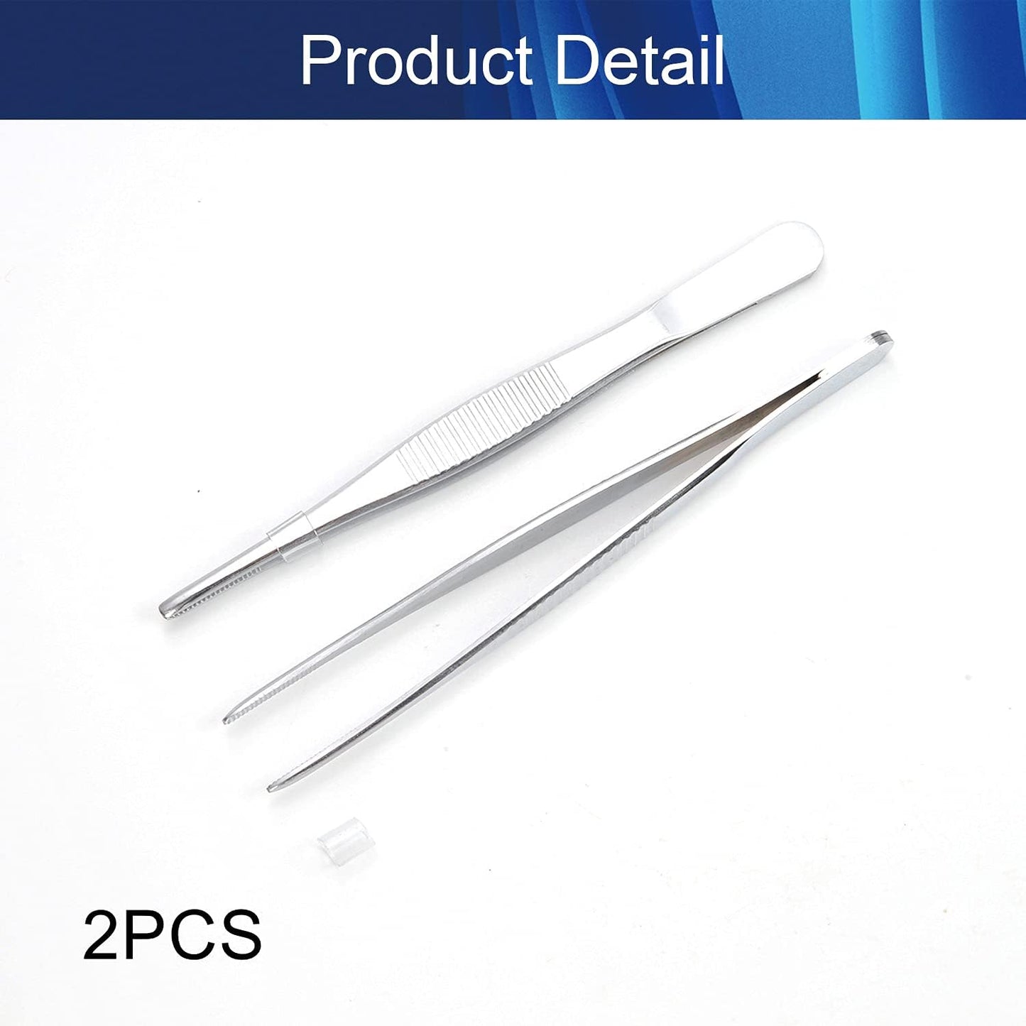 Stainless Steel Tweezers with Flat round Tip, General Application Lab Forceps, Serrated Tip Straight 5 Inch Tweezers for Plants, Craft, Electrical Repair 2Pcs