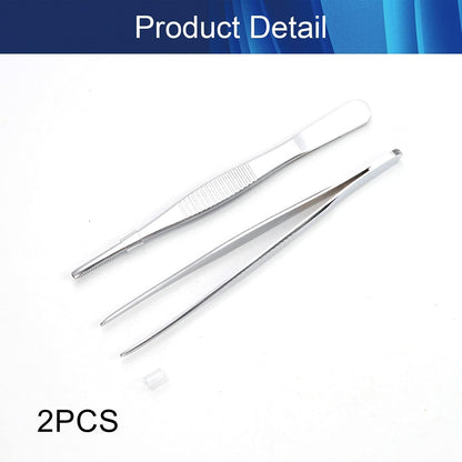 Stainless Steel Tweezers with Flat round Tip, General Application Lab Forceps, Serrated Tip Straight 5 Inch Tweezers for Plants, Craft, Electrical Repair 2Pcs