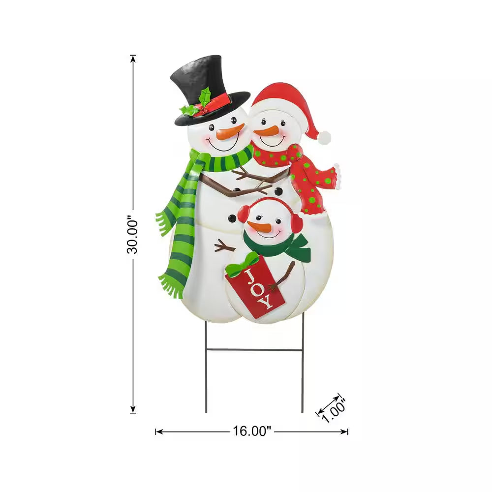 30 In. H Christmas Metal Snowman Family Yard Stake or Standing Décor or Hanging Decor