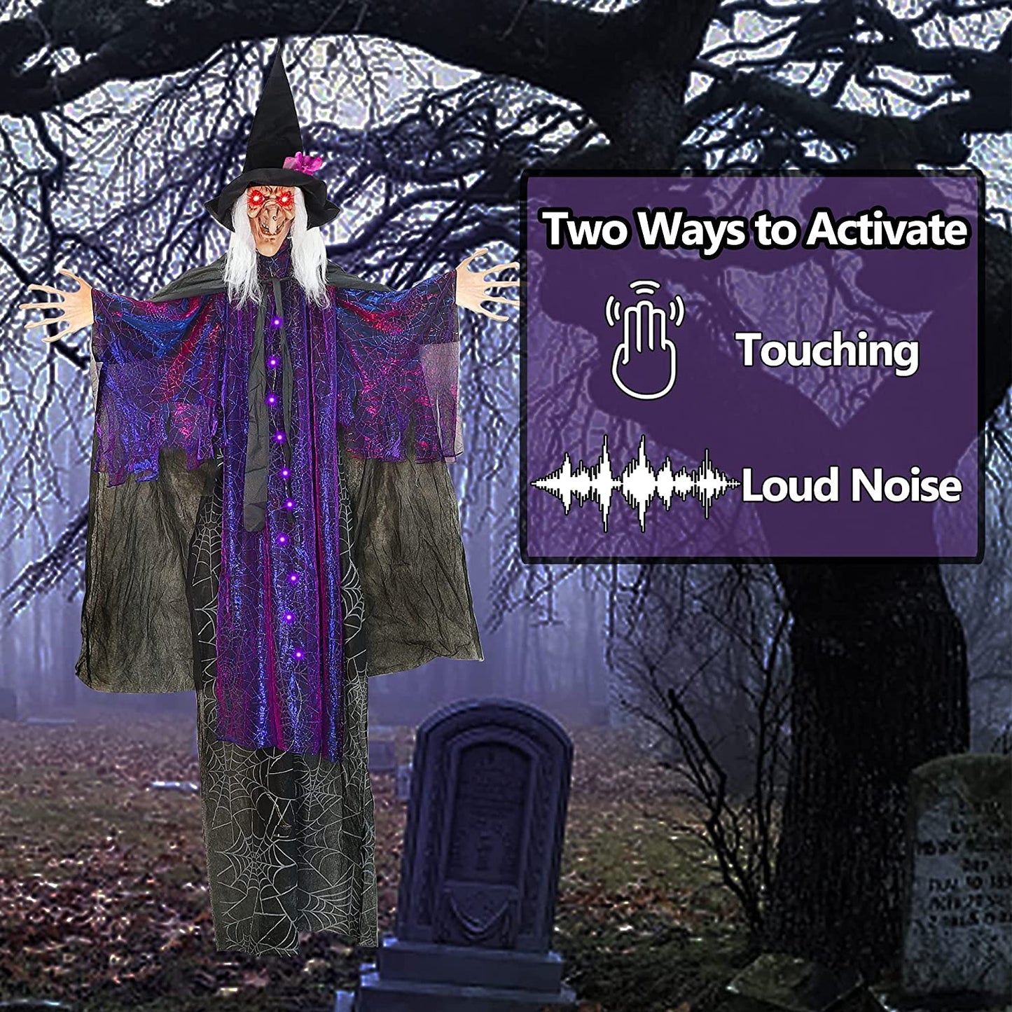 Halloween Animated Props for Halloween Party, Haunted House, Indoor Outdoor Decorations (Hanging Witch)