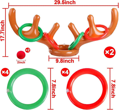 2 Set Christmas Inflatable Reindeer Antler Ring Toss Game Xmas Antler Heandband Toys Christmas Party Game Supplies for School Family Team Game Indoor Outdoor