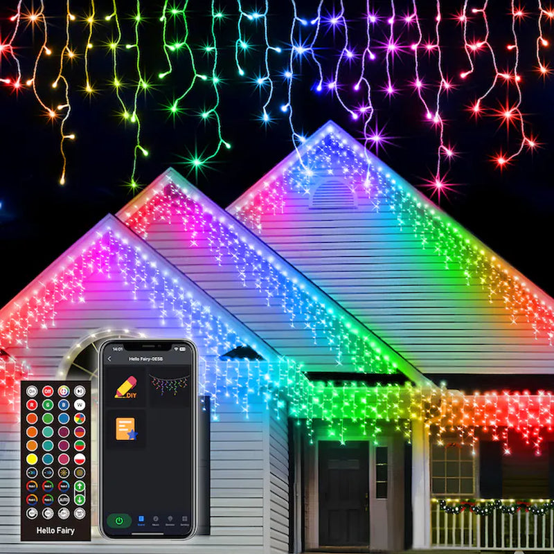 Smart Icicle Lights 299-Count Multi-Function Multicolor Icicle LED Plug-In Christmas Icicle Lights Timer