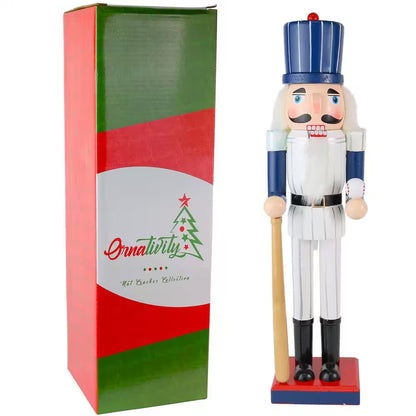 15 In. Wooden Baseball Nutcracker - Baseball Player with White Pin Stripe Uniform and Bat Holiday Decor Nutcracker