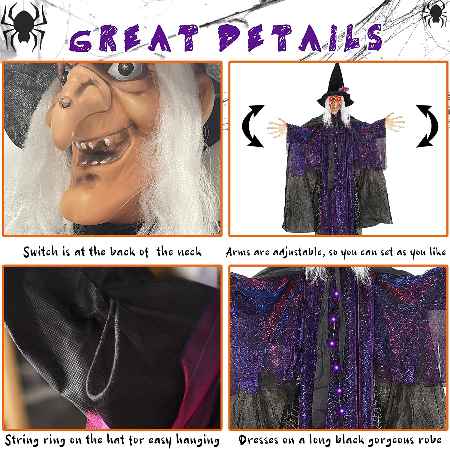 Halloween Animated Props for Halloween Party, Haunted House, Indoor Outdoor Decorations (Hanging Witch)