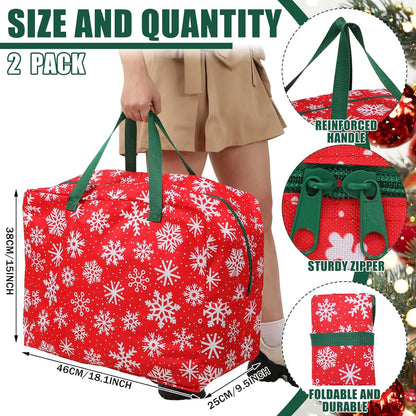 2 Pcs Christmas Ornament Storage 18 X 15 X 10 Inch Snowflake Holiday Accessories Bag Christmas Storage Containers Tear Proof Christmas Ornament Organizer with Handles Full Length Zipper (Red)