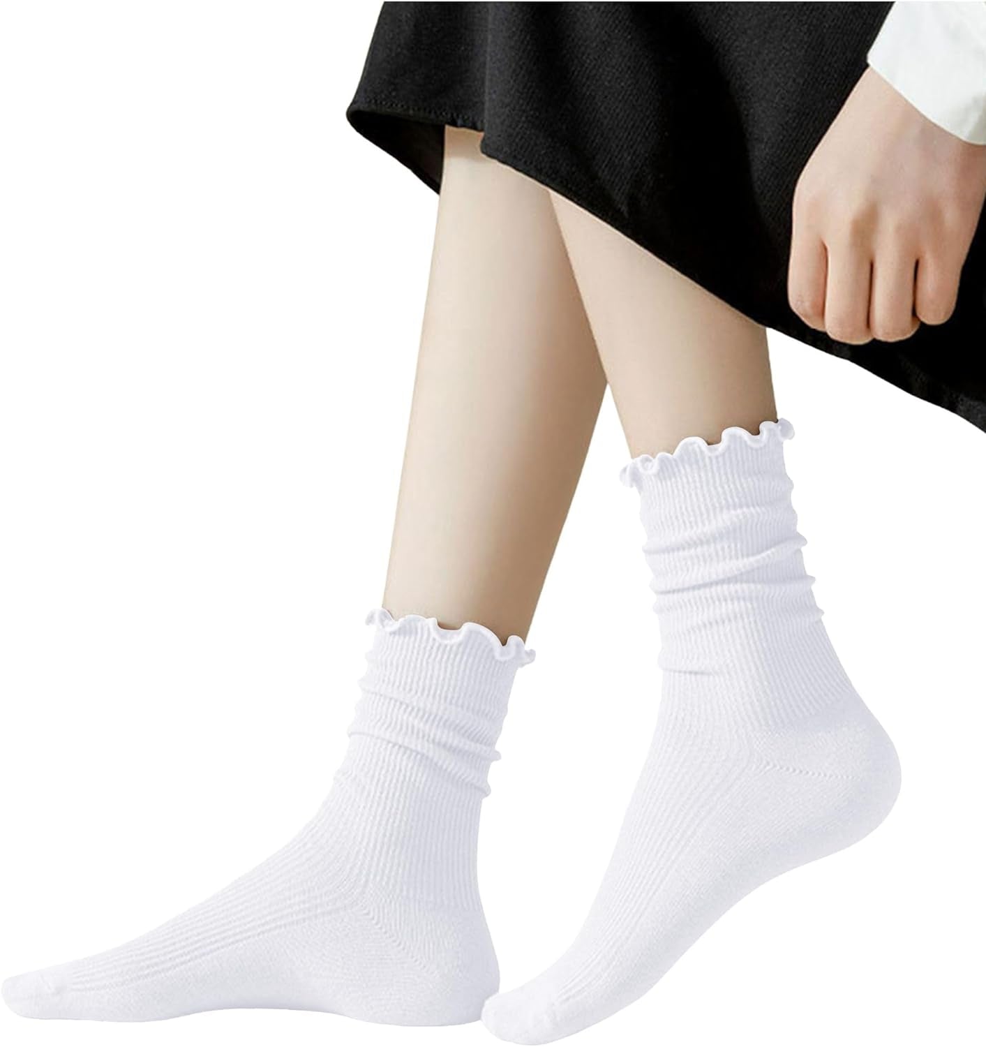 Womens Socks Cute Ruffle Socks Cotton Turn-Cuff Frilly Crew Socks Slouch Casual Socks for Women