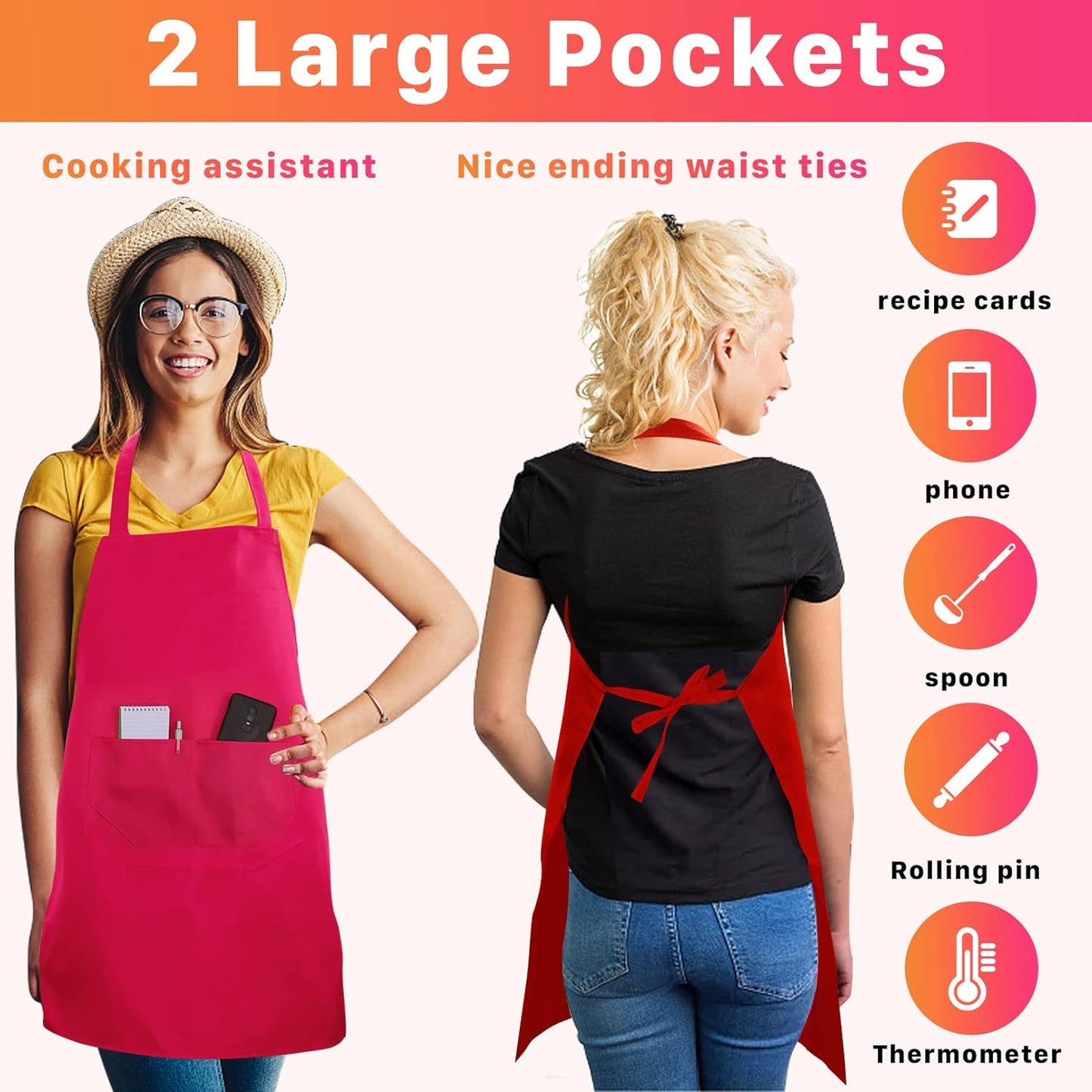 8 Pack Plain Bib Aprons Bulk,Mixed Color Apron with 2 Front Pockets,Washable Blank Aprons for Kitchen Cooking Crafting BBQ Painting Drawing,8 Colors