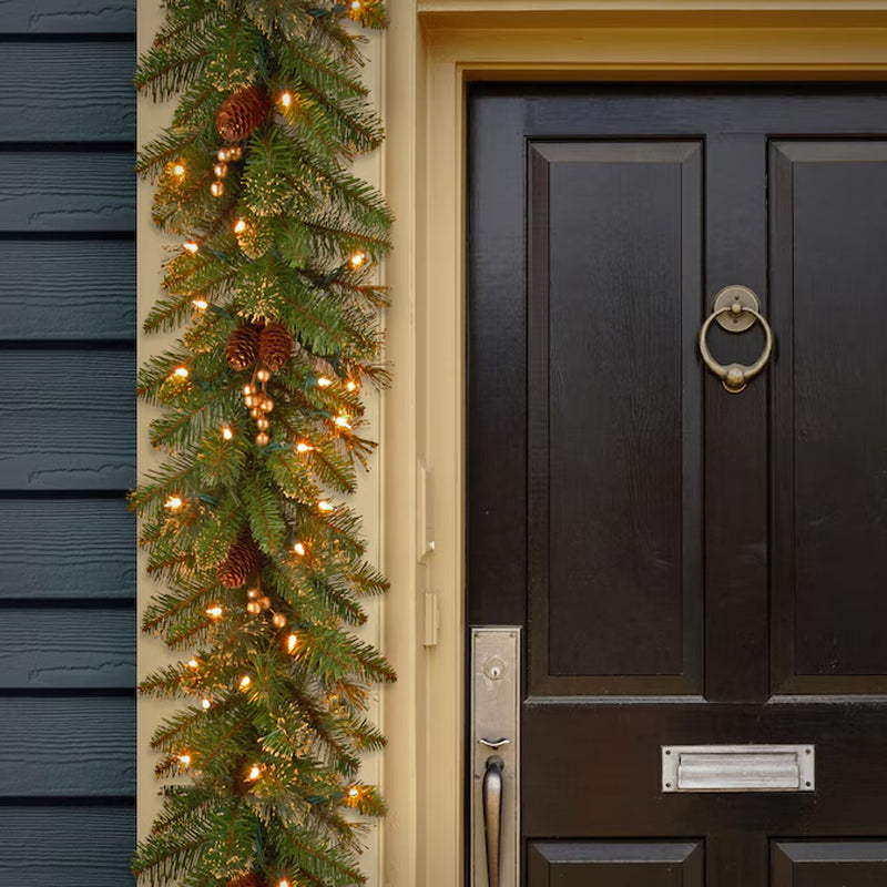 Indoor/Outdoor Pre-Lit Electrical Outlet 9-Ft Pine Artificial Garland with White Incandescent Lights