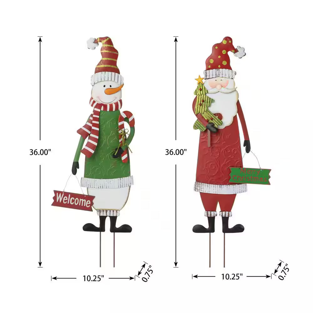 36 In. H Metal Snowman & Santa Christmas Yard Decor Stake or Standing Decor or Wall Decor(Set of 2)