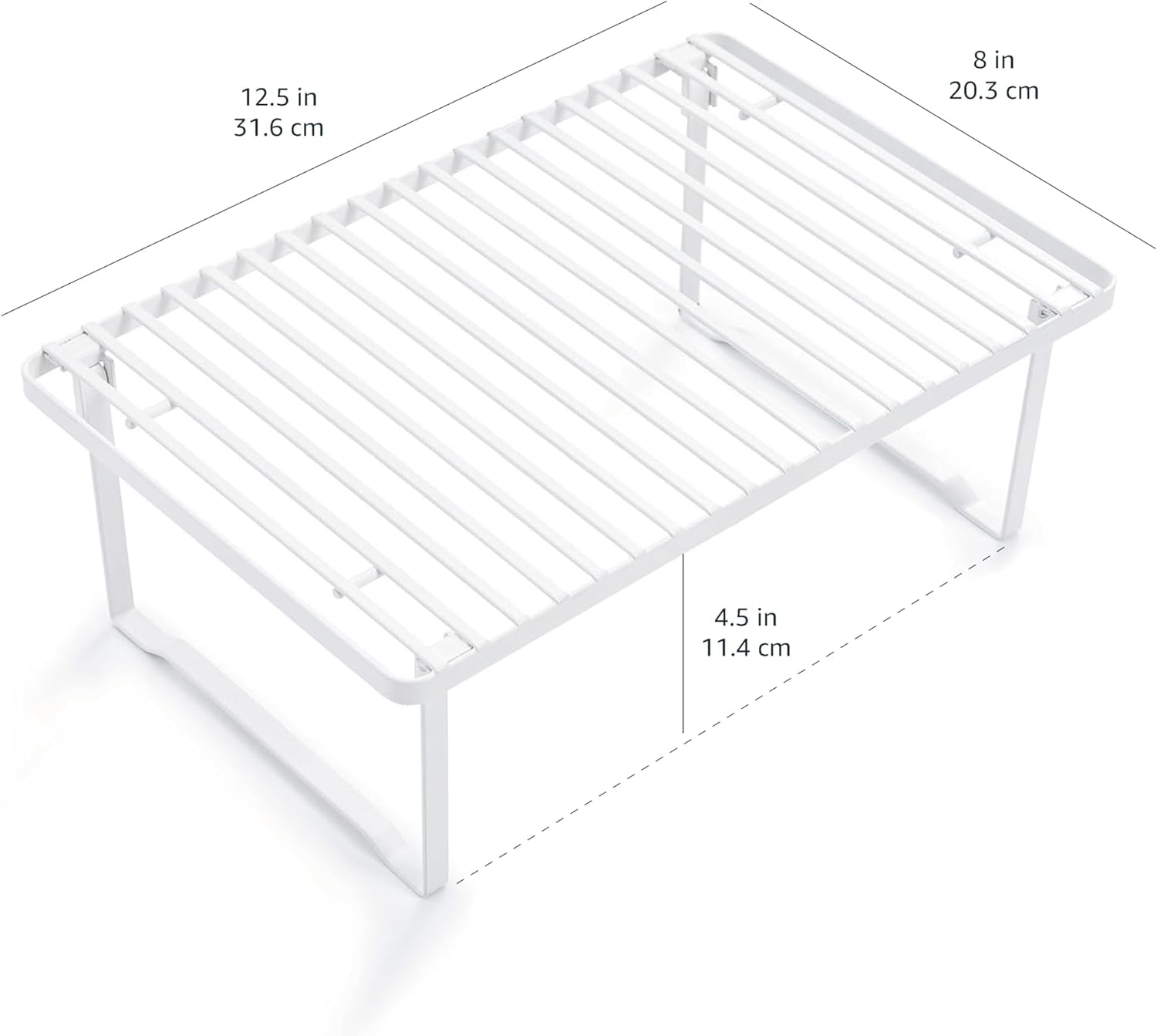 Stackable Metal Kitchen Storage Shelves, Set of 2 - White, 12.5" L X 8" D X 4.5" H