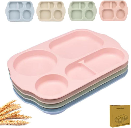 12-Inch Divided Plates for Kids and Adults - Wheat Straw Portion Control, Reusable Compartment Dinner and Dessert Plates, Unbreakable and BPA-Free