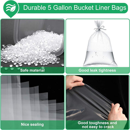 25 Heavy-Duty Food Grade 5 Gallon Bucket Liner Bags - 25 Pack, Leak-Proof Ice Bucket Liners for Home Kitchen Marinating and Brining (20 x 24 Inches)