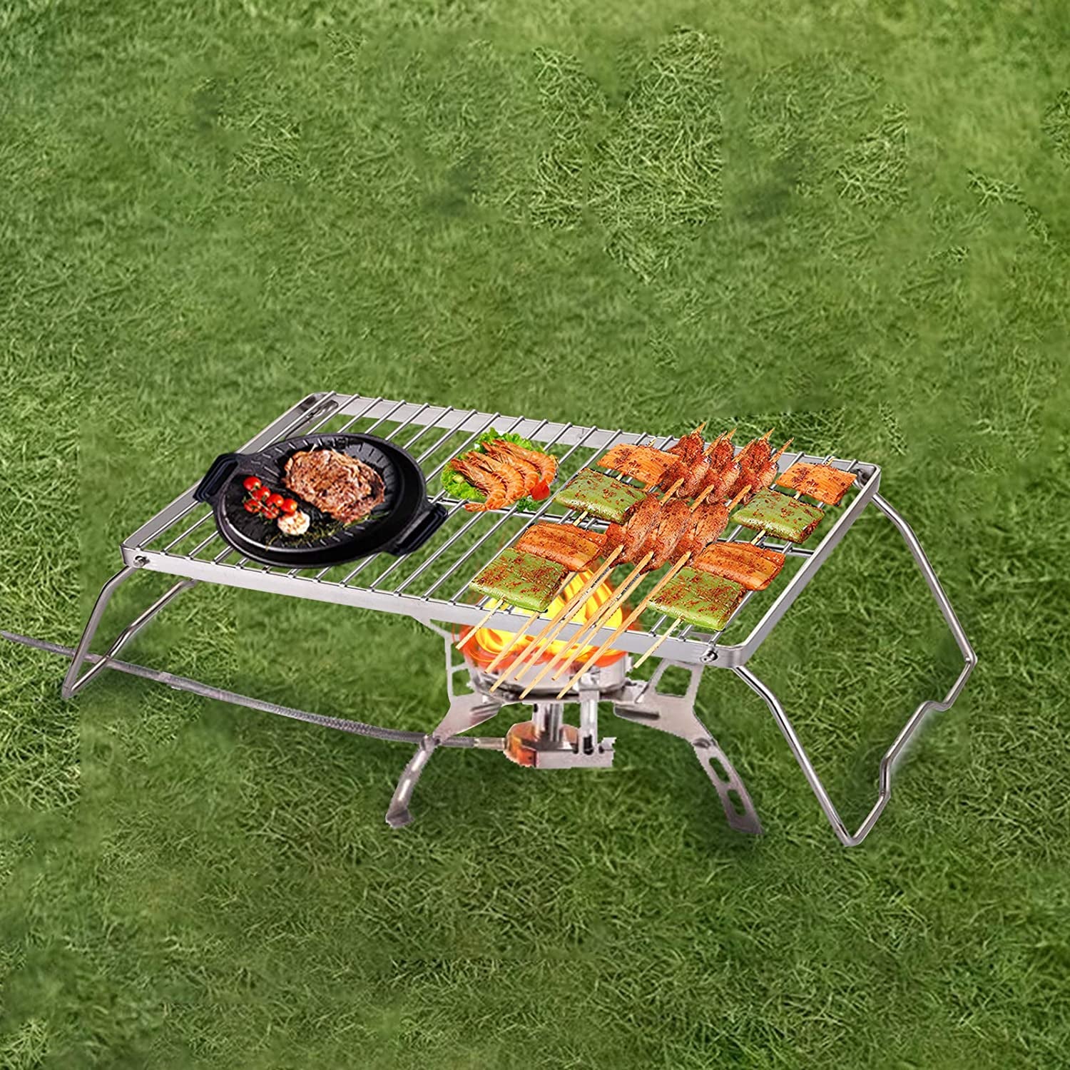 Portable Folding Campfire Grill with Carrying Bag, Heavy-Duty 304 Stainless Steel Barbecue Grate for Outdoor Camping, Picnics, and Backpacking - 13.6" x 9" x 6.5"