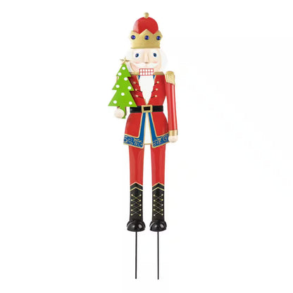 43.25 In. H Metal Nutcracker Christmas Yard Decor Yard Stake or Standing Decor or Hanging Decor (KD, Three Function)