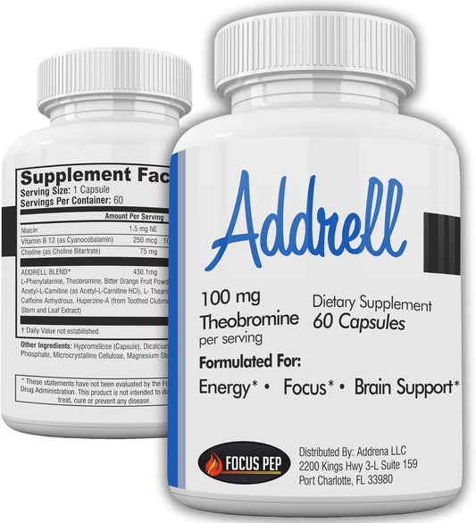 Addrell Energy Stimulant Pills- Natural Study Supplements Alternative Pill & Nootropic Brain Supplement Substitute to Elevate Mental Clarity for Women & Men OTC- 60 Mind Booster Capsules